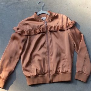 Maison Jules Copper Ruffled Bomber Jacket